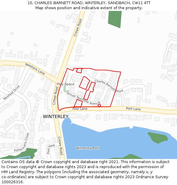 10, CHARLES BARNETT ROAD, WINTERLEY, SANDBACH, CW11 4TT: Location map and indicative extent of plot