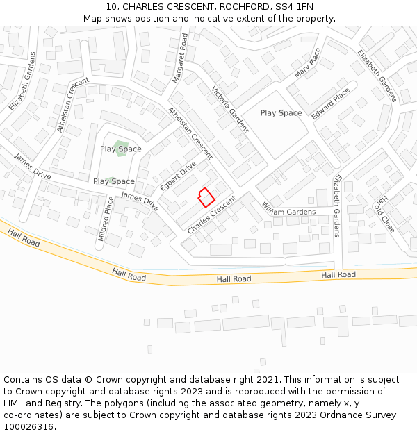 10, CHARLES CRESCENT, ROCHFORD, SS4 1FN: Location map and indicative extent of plot
