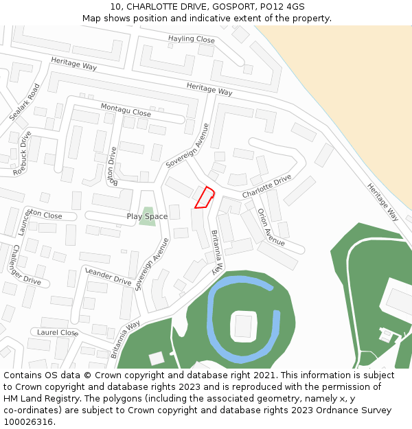 10, CHARLOTTE DRIVE, GOSPORT, PO12 4GS: Location map and indicative extent of plot