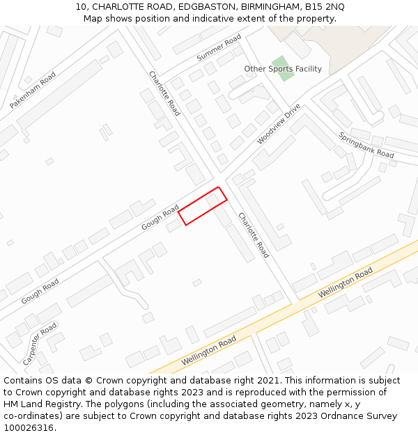 10, CHARLOTTE ROAD, EDGBASTON, BIRMINGHAM, B15 2NQ: Location map and indicative extent of plot