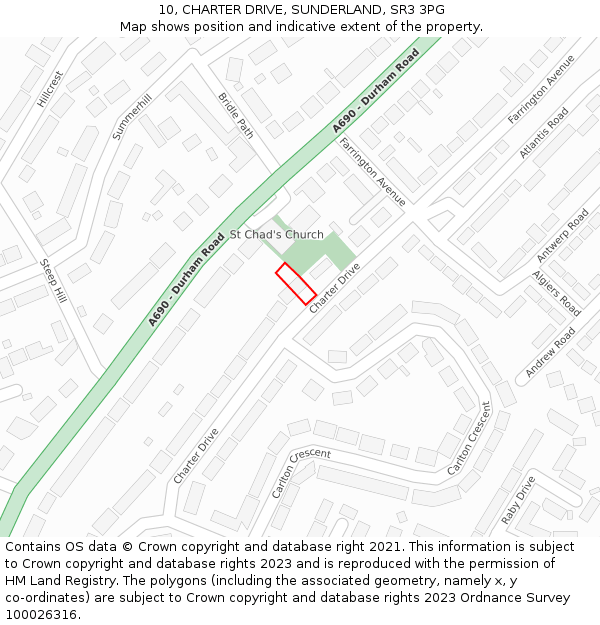 10, CHARTER DRIVE, SUNDERLAND, SR3 3PG: Location map and indicative extent of plot