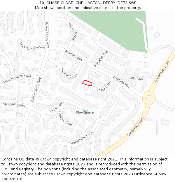 10, CHASE CLOSE, CHELLASTON, DERBY, DE73 6WP: Location map and indicative extent of plot