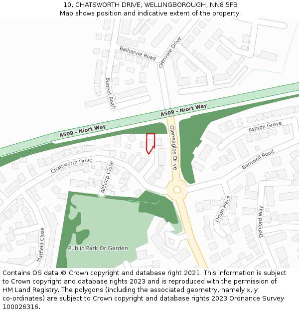 10, CHATSWORTH DRIVE, WELLINGBOROUGH, NN8 5FB: Location map and indicative extent of plot