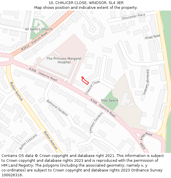 10, CHAUCER CLOSE, WINDSOR, SL4 3ER: Location map and indicative extent of plot