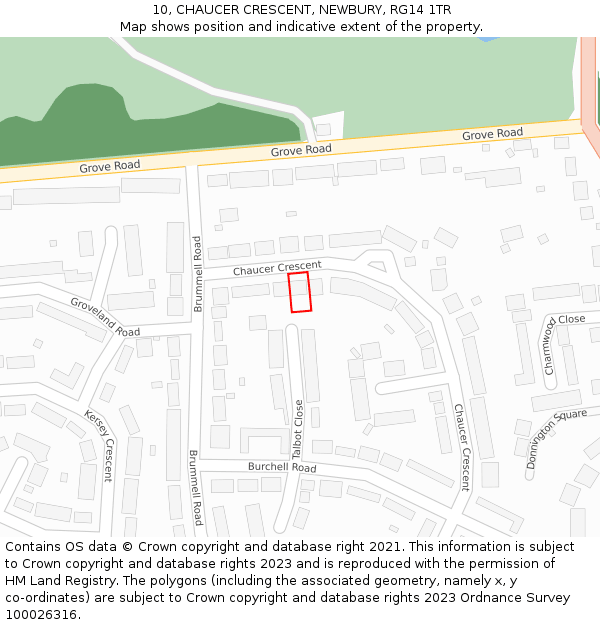 10, CHAUCER CRESCENT, NEWBURY, RG14 1TR: Location map and indicative extent of plot