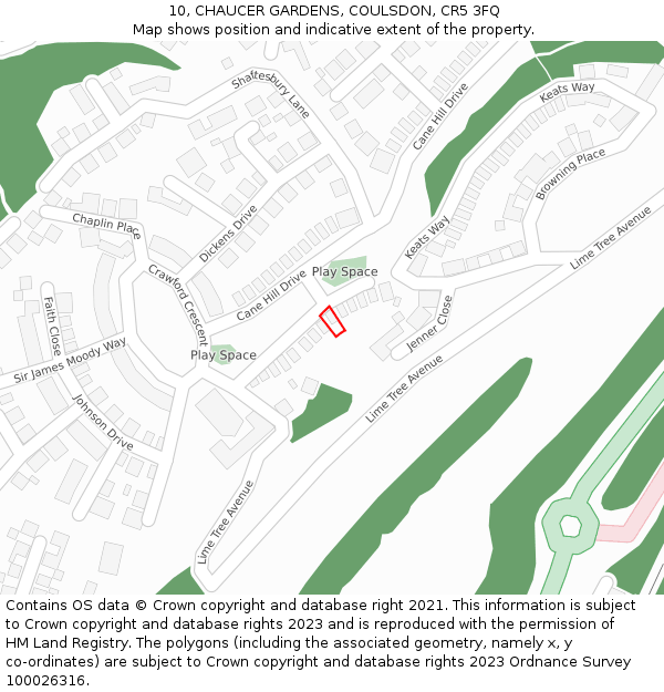 10, CHAUCER GARDENS, COULSDON, CR5 3FQ: Location map and indicative extent of plot