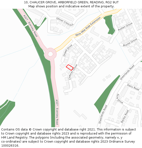 10, CHAUCER GROVE, ARBORFIELD GREEN, READING, RG2 9UT: Location map and indicative extent of plot