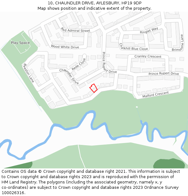 10, CHAUNDLER DRIVE, AYLESBURY, HP19 9DP: Location map and indicative extent of plot