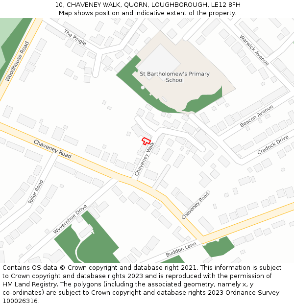 10, CHAVENEY WALK, QUORN, LOUGHBOROUGH, LE12 8FH: Location map and indicative extent of plot