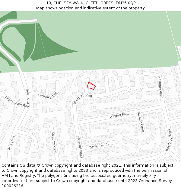 10, CHELSEA WALK, CLEETHORPES, DN35 0QP: Location map and indicative extent of plot