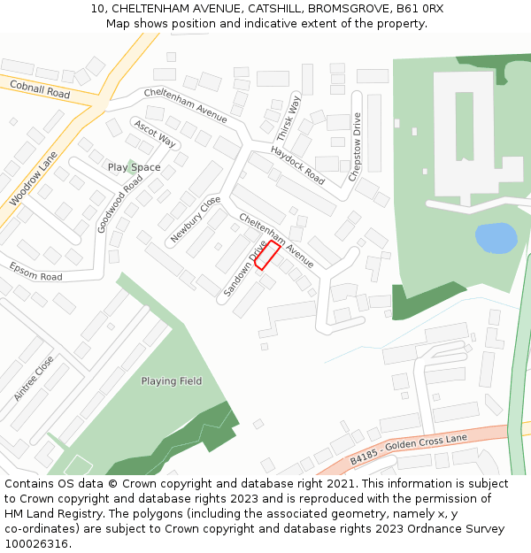 10, CHELTENHAM AVENUE, CATSHILL, BROMSGROVE, B61 0RX: Location map and indicative extent of plot