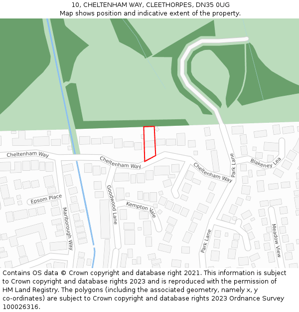 10, CHELTENHAM WAY, CLEETHORPES, DN35 0UG: Location map and indicative extent of plot