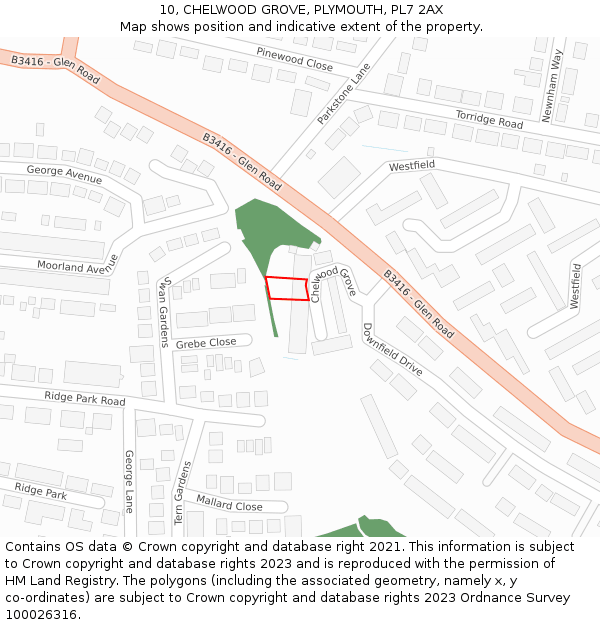 10, CHELWOOD GROVE, PLYMOUTH, PL7 2AX: Location map and indicative extent of plot