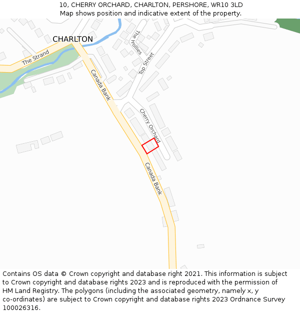 10, CHERRY ORCHARD, CHARLTON, PERSHORE, WR10 3LD: Location map and indicative extent of plot