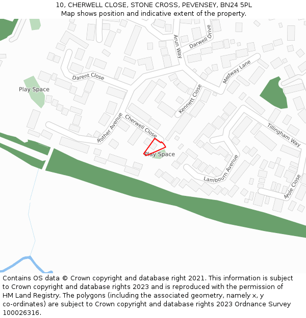 10, CHERWELL CLOSE, STONE CROSS, PEVENSEY, BN24 5PL: Location map and indicative extent of plot