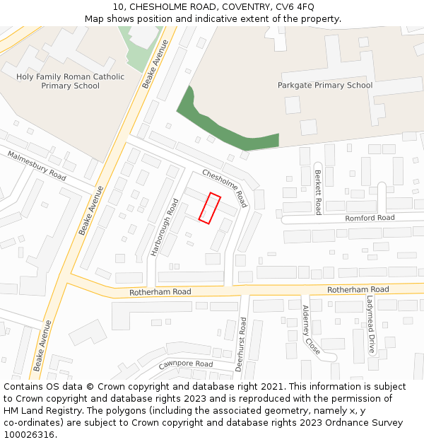 10, CHESHOLME ROAD, COVENTRY, CV6 4FQ: Location map and indicative extent of plot