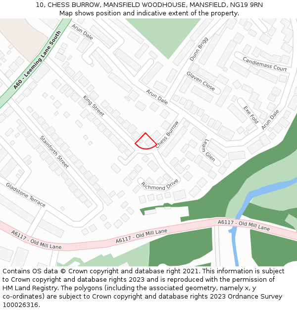 10, CHESS BURROW, MANSFIELD WOODHOUSE, MANSFIELD, NG19 9RN: Location map and indicative extent of plot