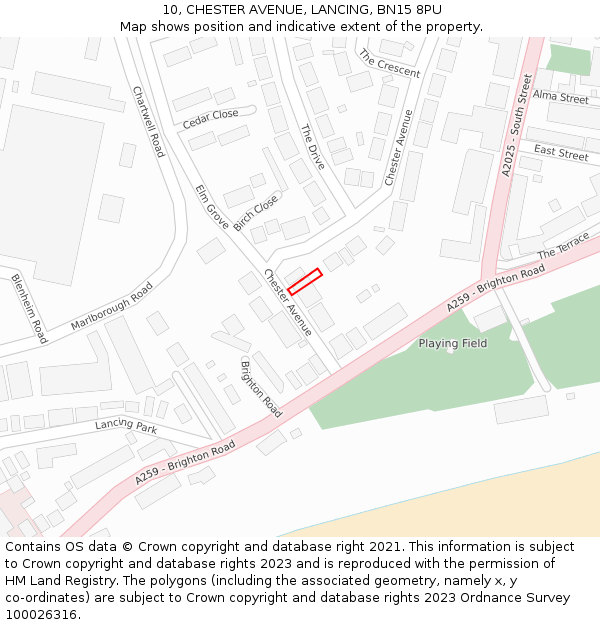 10, CHESTER AVENUE, LANCING, BN15 8PU: Location map and indicative extent of plot