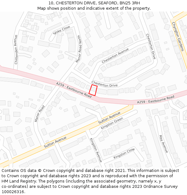 10, CHESTERTON DRIVE, SEAFORD, BN25 3RH: Location map and indicative extent of plot