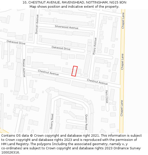 10, CHESTNUT AVENUE, RAVENSHEAD, NOTTINGHAM, NG15 9DN: Location map and indicative extent of plot