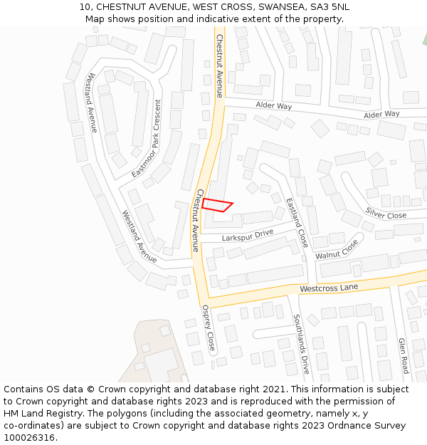 10, CHESTNUT AVENUE, WEST CROSS, SWANSEA, SA3 5NL: Location map and indicative extent of plot