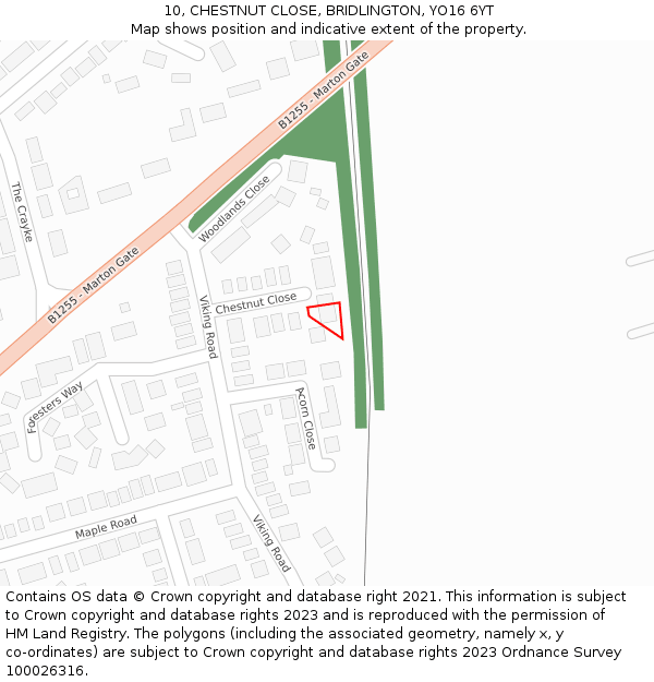 10, CHESTNUT CLOSE, BRIDLINGTON, YO16 6YT: Location map and indicative extent of plot