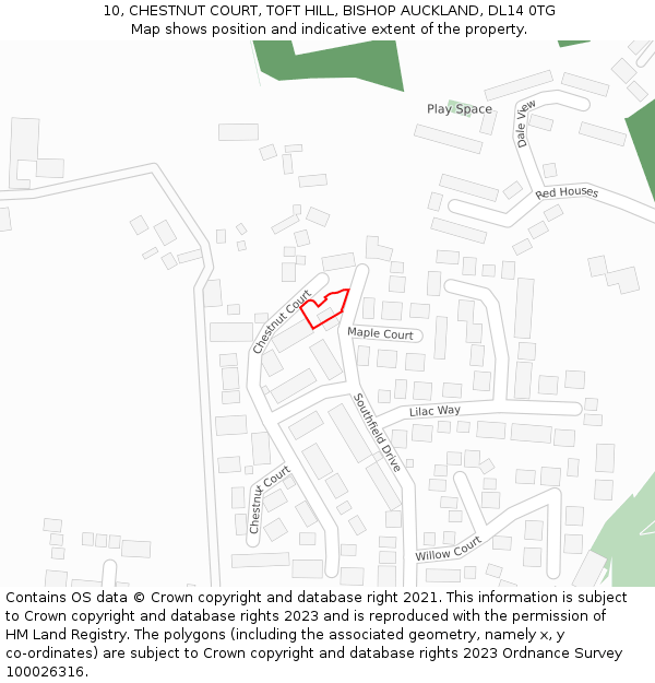 10, CHESTNUT COURT, TOFT HILL, BISHOP AUCKLAND, DL14 0TG: Location map and indicative extent of plot