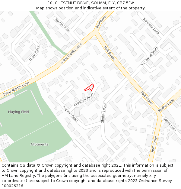 10, CHESTNUT DRIVE, SOHAM, ELY, CB7 5FW: Location map and indicative extent of plot