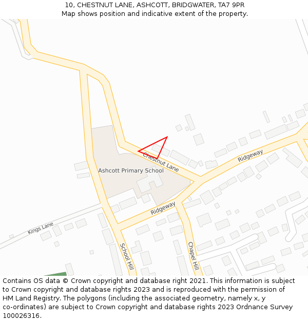 10, CHESTNUT LANE, ASHCOTT, BRIDGWATER, TA7 9PR: Location map and indicative extent of plot