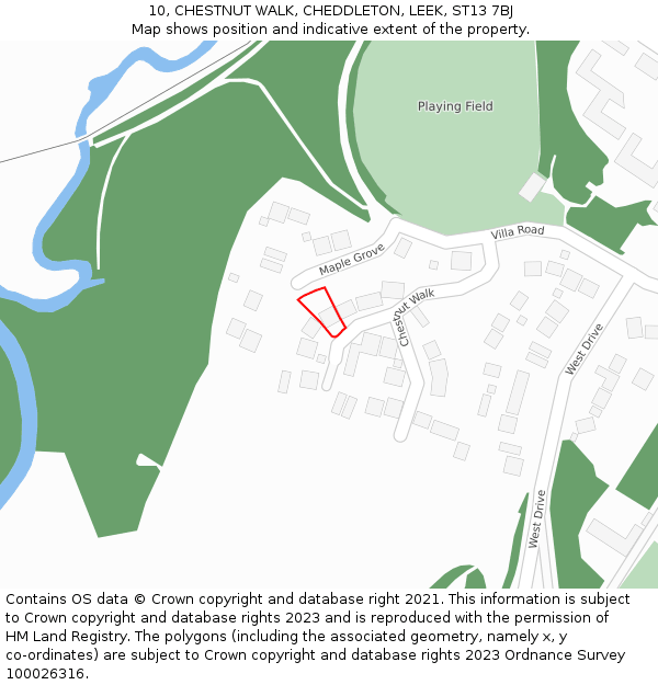 10, CHESTNUT WALK, CHEDDLETON, LEEK, ST13 7BJ: Location map and indicative extent of plot