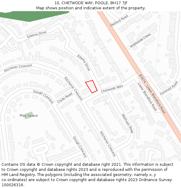 10, CHETWODE WAY, POOLE, BH17 7JF: Location map and indicative extent of plot