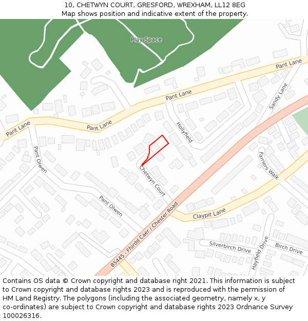 10, CHETWYN COURT, GRESFORD, WREXHAM, LL12 8EG: Location map and indicative extent of plot