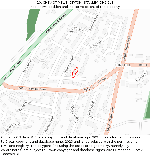 10, CHEVIOT MEWS, DIPTON, STANLEY, DH9 9LB: Location map and indicative extent of plot