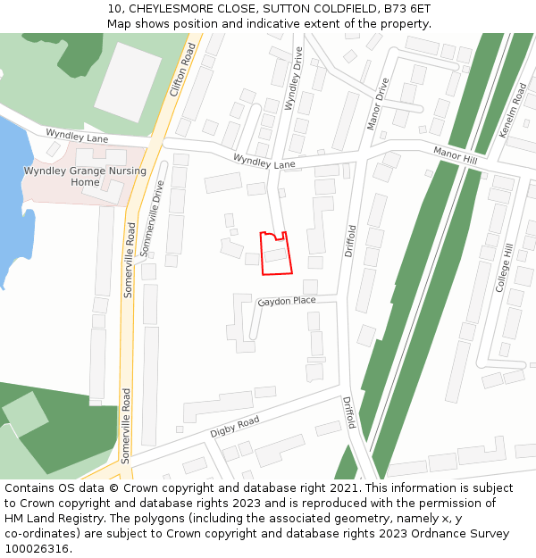 10, CHEYLESMORE CLOSE, SUTTON COLDFIELD, B73 6ET: Location map and indicative extent of plot