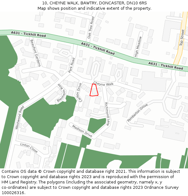 10, CHEYNE WALK, BAWTRY, DONCASTER, DN10 6RS: Location map and indicative extent of plot
