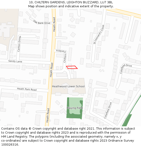 10, CHILTERN GARDENS, LEIGHTON BUZZARD, LU7 3BL: Location map and indicative extent of plot