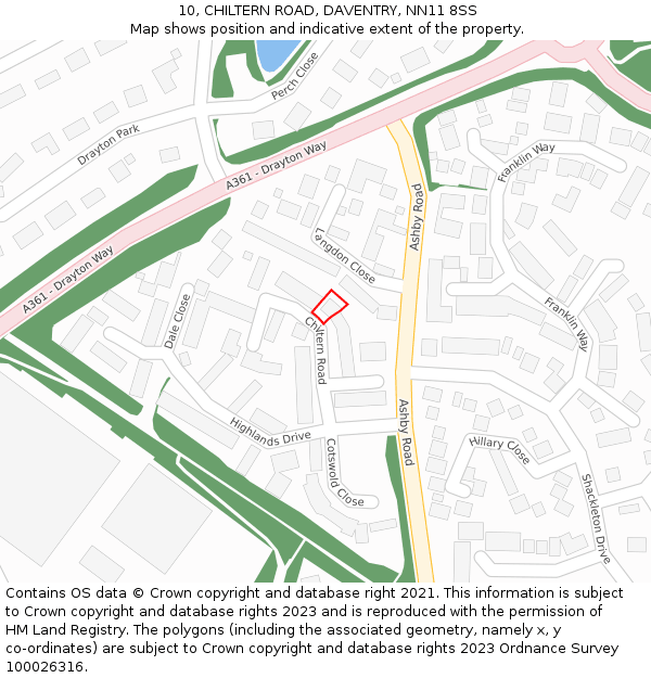 10, CHILTERN ROAD, DAVENTRY, NN11 8SS: Location map and indicative extent of plot