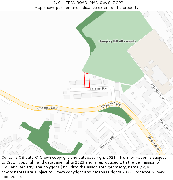 10, CHILTERN ROAD, MARLOW, SL7 2PP: Location map and indicative extent of plot