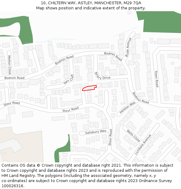 10, CHILTERN WAY, ASTLEY, MANCHESTER, M29 7QA: Location map and indicative extent of plot
