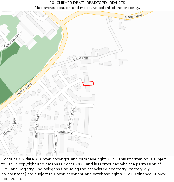 10, CHILVER DRIVE, BRADFORD, BD4 0TS: Location map and indicative extent of plot