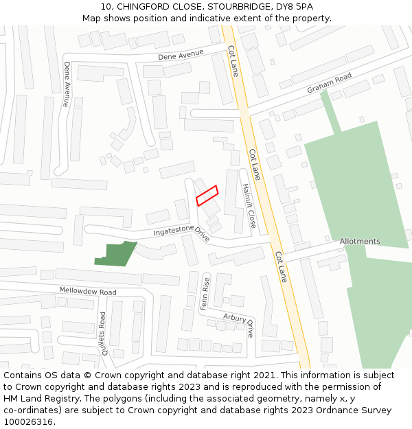 10, CHINGFORD CLOSE, STOURBRIDGE, DY8 5PA: Location map and indicative extent of plot