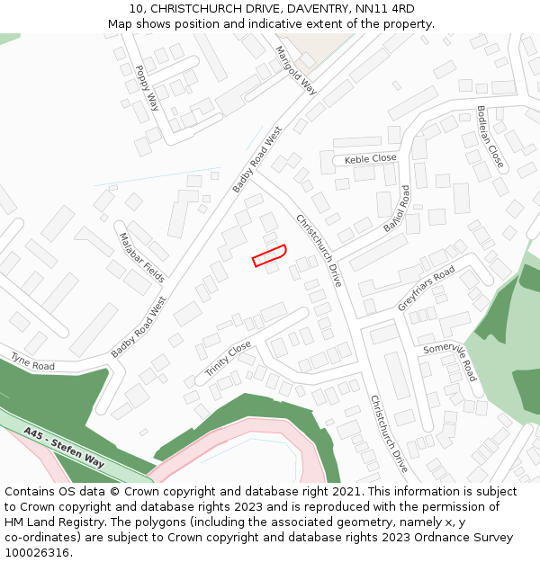 10, CHRISTCHURCH DRIVE, DAVENTRY, NN11 4RD: Location map and indicative extent of plot