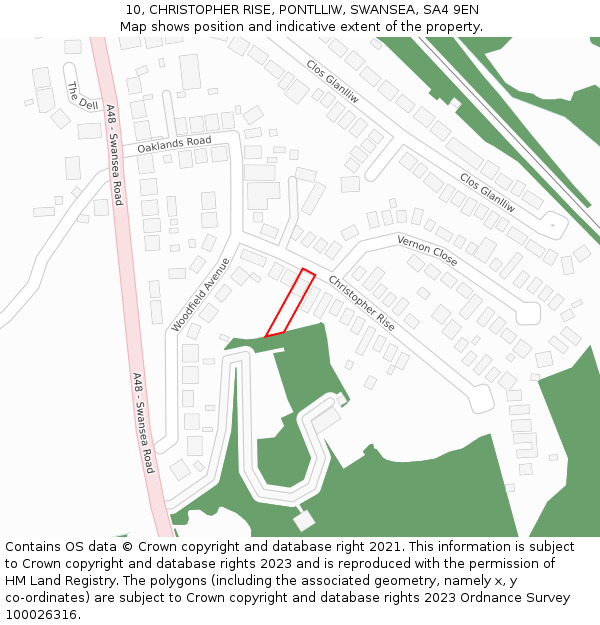 10, CHRISTOPHER RISE, PONTLLIW, SWANSEA, SA4 9EN: Location map and indicative extent of plot