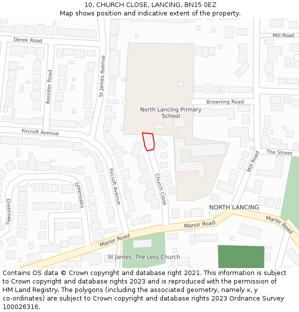 10, CHURCH CLOSE, LANCING, BN15 0EZ: Location map and indicative extent of plot