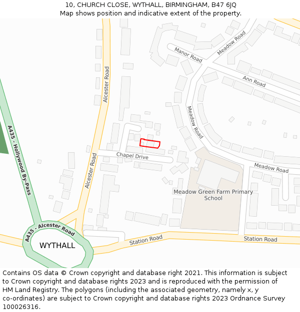 10, CHURCH CLOSE, WYTHALL, BIRMINGHAM, B47 6JQ: Location map and indicative extent of plot