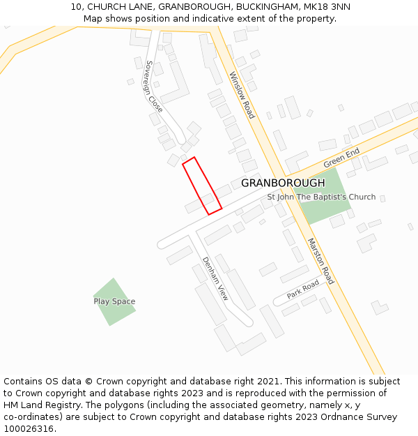 10, CHURCH LANE, GRANBOROUGH, BUCKINGHAM, MK18 3NN: Location map and indicative extent of plot