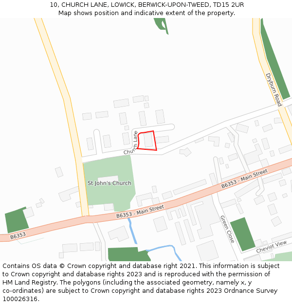 10, CHURCH LANE, LOWICK, BERWICK-UPON-TWEED, TD15 2UR: Location map and indicative extent of plot