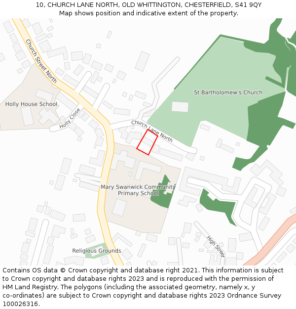 10, CHURCH LANE NORTH, OLD WHITTINGTON, CHESTERFIELD, S41 9QY: Location map and indicative extent of plot