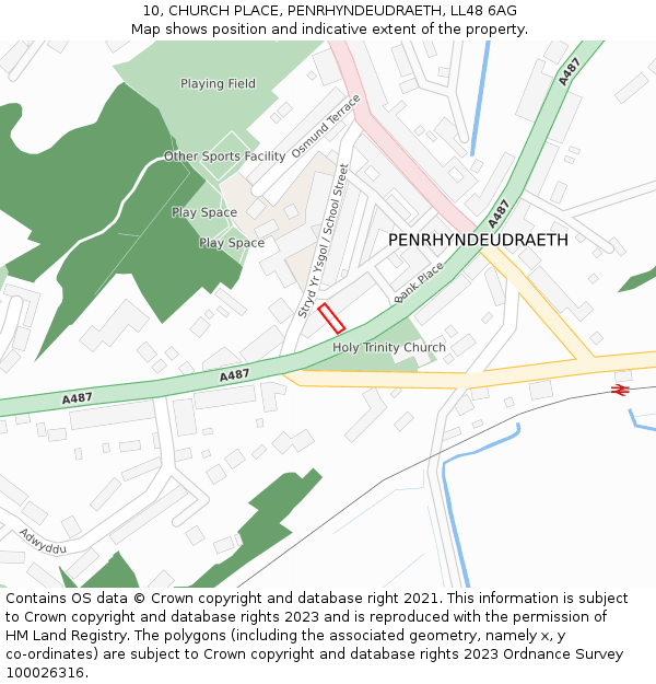 10, CHURCH PLACE, PENRHYNDEUDRAETH, LL48 6AG: Location map and indicative extent of plot