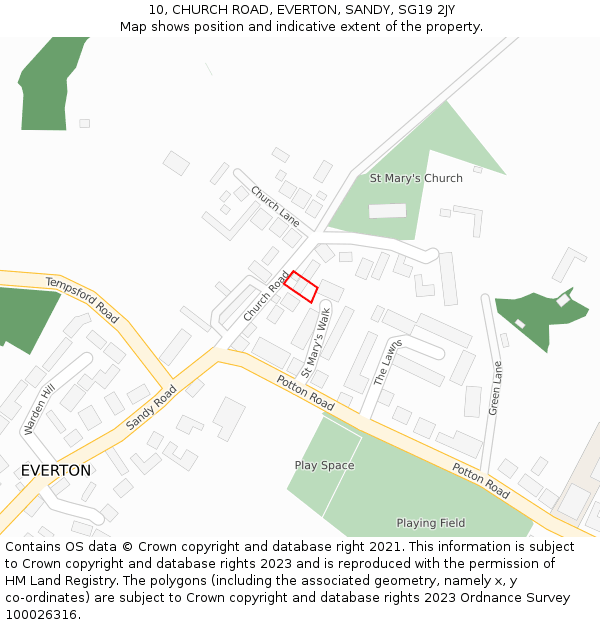 10, CHURCH ROAD, EVERTON, SANDY, SG19 2JY: Location map and indicative extent of plot